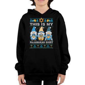 Three Gnome Hanukkah This Is My Pajamakah Boys Girls V3 Youth Hoodie - Thegiftio UK