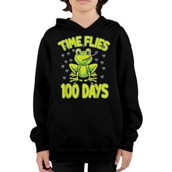 Time Flies Frog 100 Days Of School 100Th Day Student Teacher Youth Hoodie - Thegiftio UK