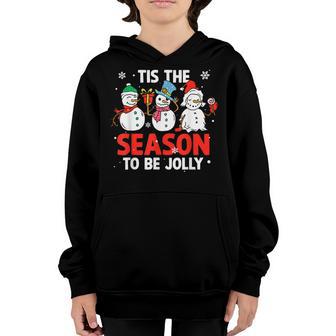 Tis The Season To Be Jolly Snowman Christmas Pajama Boy Girl Youth Hoodie - Thegiftio UK