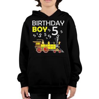 Train 5Th Birthday Boy Train 5 Year Old For Kids Toddler V2 Youth Hoodie - Thegiftio UK
