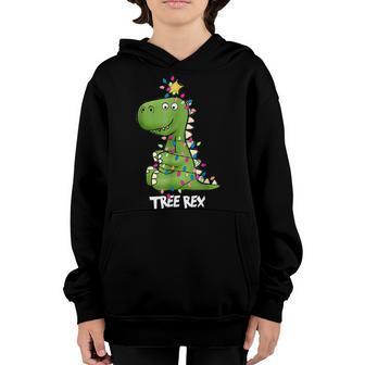 Tree Rex Dinosaur Boys Christmas Tree Lights Funny Xmas 2022 Youth Hoodie - Thegiftio UK