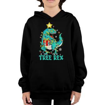 Tree Rex Dinosaur Christmas Costume Xmas Tree Light Boys V2 Youth Hoodie - Thegiftio UK