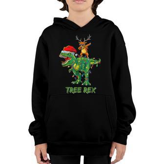 Tree Rex Dinosaur Christmas Costume Xmas Tree Lights Boys V2 Youth Hoodie - Thegiftio UK