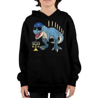 Trex Dinosaur Menorah Hanukkah Chanukah Jewish Boys Kids Youth Hoodie - Thegiftio UK