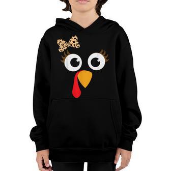 Turkey Face Girl Leopard Bow Thanksgiving Costume Turkey Youth Hoodie - Thegiftio UK