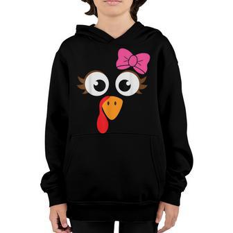 Turkey Face Girl Pink Bow T | Kids Thanksgiving Gifts Youth Hoodie - Thegiftio UK