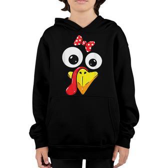 Turkey Face Girl Red Bow Kids Youth Thanksgiving Youth Hoodie - Thegiftio UK