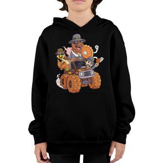 Turkey Pie Pilgrim T Rex Riding Truck Thanksgiving Boys Kids Youth Hoodie - Thegiftio UK