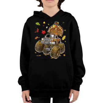 Turkey Riding Monster Truck Pumpkin Thanksgiving Boys Kids Youth Hoodie - Thegiftio UK