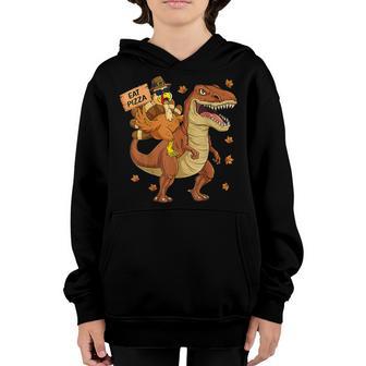 Turkey Riding T Rex Dinosaur Eat Pizza Adult Vegan Kids Youth Hoodie - Thegiftio UK