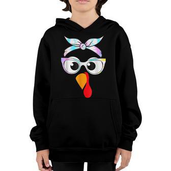 Turkey With Glasses Tie Dye Thanksgiving Turkey Face Girl Youth Hoodie - Thegiftio UK