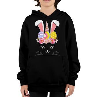 Unicorn Face Rabbit Egg Bunny Kids Girls Easter Day 2021 Youth Hoodie - Seseable