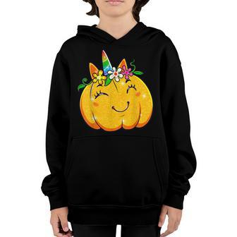 Unicorn Pumpkin Halloween Girl Cute Thanksgiving Girls Youth Hoodie - Thegiftio UK