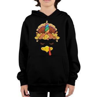 Unicorn Turkey Face Girls Women Thanksgiving Gifts Youth Hoodie - Thegiftio UK