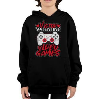 V Is For Video Games Funny Gamer Kids Boys Valentines Day Youth Hoodie - Seseable