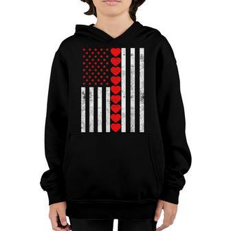 Valentines Day American Flag Hearts Boys Girls Kids Gift Youth Hoodie - Thegiftio UK