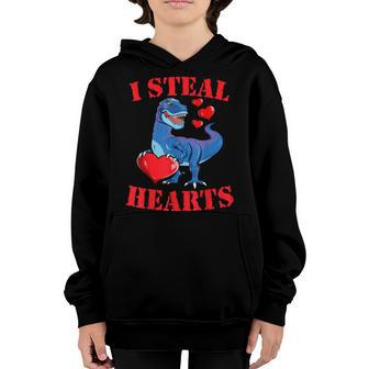 Valentines Day Dinosaur I Steal Hearts Gift Boys Kids Youth Hoodie - Thegiftio UK