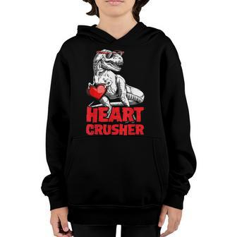 Valentines Day Dinosaur Shirt Boys Kids Heart Crusher T Rex Youth Hoodie | Mazezy