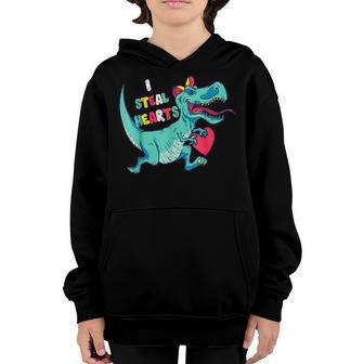 Valentines Day Dinosaur T Rex I Steal Hearts Boys Kids Youth Hoodie - Thegiftio UK