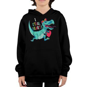 Valentines Day Dinosaur Trex I Steal Hearts For Boys Kids Youth Hoodie - Seseable