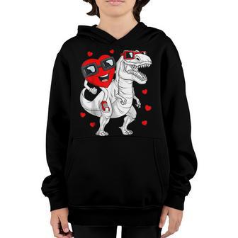 Valentines Day Heart Riding Dinosaur T Rex Funny Boys Kids Youth Hoodie - Thegiftio UK