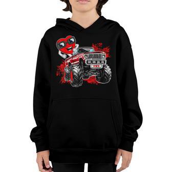 Valentines Day Heart Riding Monster Truck Toddler Boys Kids Youth Hoodie - Thegiftio UK