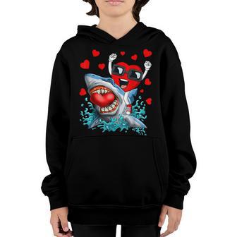 Valentines Day Heart Riding Shark Funny Toddler Boys Kids Youth Hoodie - Thegiftio UK