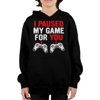 Valentines Day I Paused My Game For You Funny Gamer Boy Kids Youth Hoodie - Thegiftio UK