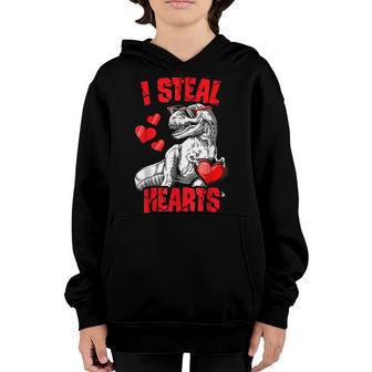 Valentines Day Kids Dinosaur T Rex Lover I Steal Hearts Youth Hoodie - Thegiftio UK