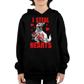 Valentines Day Kids Trex Lover I Steal Hearts For Boys Girl Youth Hoodie - Thegiftio UK