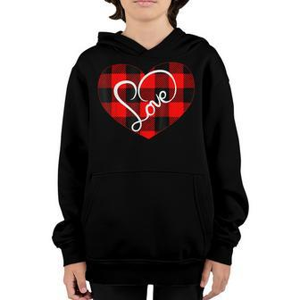 Valentines Day Love Heart Buffalo Plaid Cute Hearts Boys Youth Hoodie - Seseable