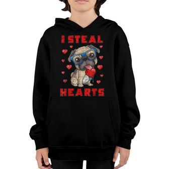 Valentines Day Pug Puggles Dog Kids Gift Distressed Youth Hoodie - Thegiftio UK