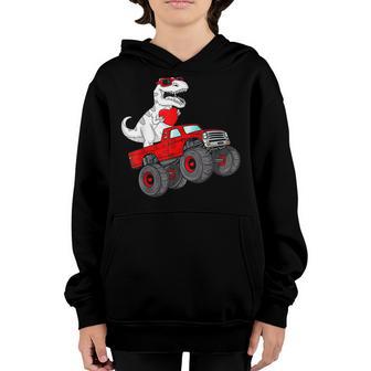 Valentines Day T Rex Riding Monster Truck Funny Toddler Boys V2 Youth Hoodie - Thegiftio UK