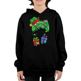 Video Game Controller Christmas Elf Hat Gamer Gift Boys Youth Hoodie - Thegiftio UK