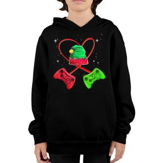 Video Game Controller Christmas Elf Hat Gamer Pajama Boys Youth Hoodie - Thegiftio UK