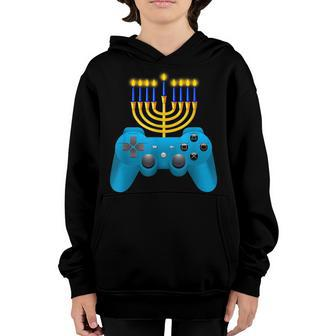 Video Game Controller Hanukkah Menorah Candles Boys V2 Youth Hoodie - Thegiftio UK