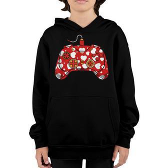 Video Gamer Controller Heart Valentines Day Boys Girls Gift Youth Hoodie - Thegiftio UK