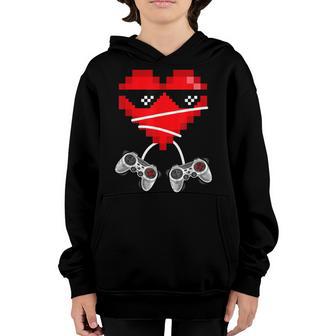 Video Gamer Heart Controllers Valentines Day Boys Girls Kids Youth Hoodie - Thegiftio UK