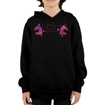 Video Gamer Heart Valentines Day Funny Game Lover Controller Youth Hoodie - Thegiftio UK