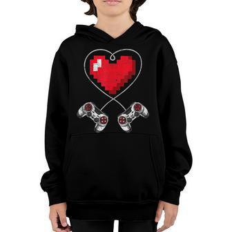 Video Gamer Valentines Day With Controllers Heart V2 Youth Hoodie - Thegiftio UK