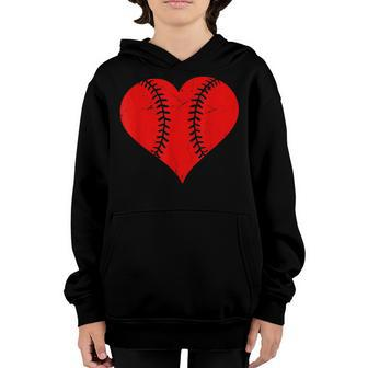 Vintage Baseball Heart Valentines Day Boys Girls Kids Youth Hoodie | Mazezy