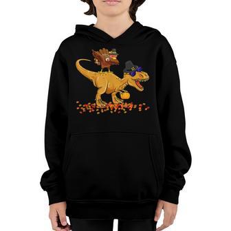 Vintage Dinosaur Thanksgiving Boys Turkey Saurus T Rex Youth Hoodie - Thegiftio UK