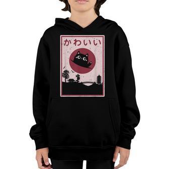 Vintage Kawaii Cat Japanese Black Anime Gift Girls Nager V4 Youth Hoodie - Thegiftio UK