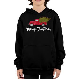 Vintage Merry Christmas Red Truck With A Tree Boys Girls Youth Hoodie - Thegiftio UK