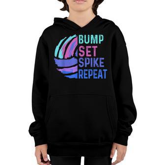 Volleyball Bump Set Spike Repeat Blue Purple N Girls Gift Youth Hoodie - Thegiftio UK