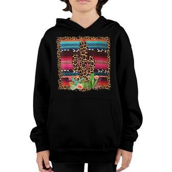 Western Country Cowgirl Horse Girl Serape Leopard Cactus Youth Hoodie - Thegiftio UK