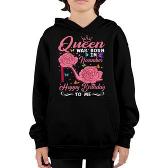 Womens A Queen Was Born In November Afro Girl Happy Birthday To Me Youth Hoodie - Thegiftio UK