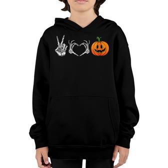 Womens Funny Halloween Peace Love Pumpkin Fall Girls Gift Youth Hoodie - Thegiftio UK