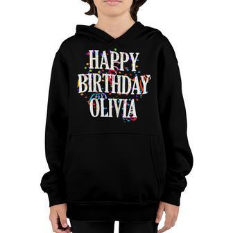 Womens Happy Birthday Olivia First Name Girls Colorful Bday Youth Hoodie - Thegiftio UK