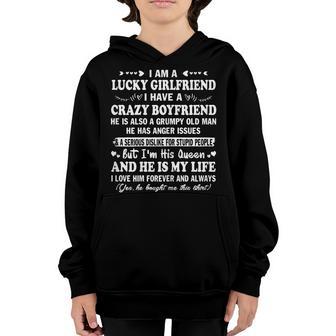 Womens I Am A Lucky Girlfriend I Have A Crazy Boyfriend Valentines Youth Hoodie - Thegiftio UK